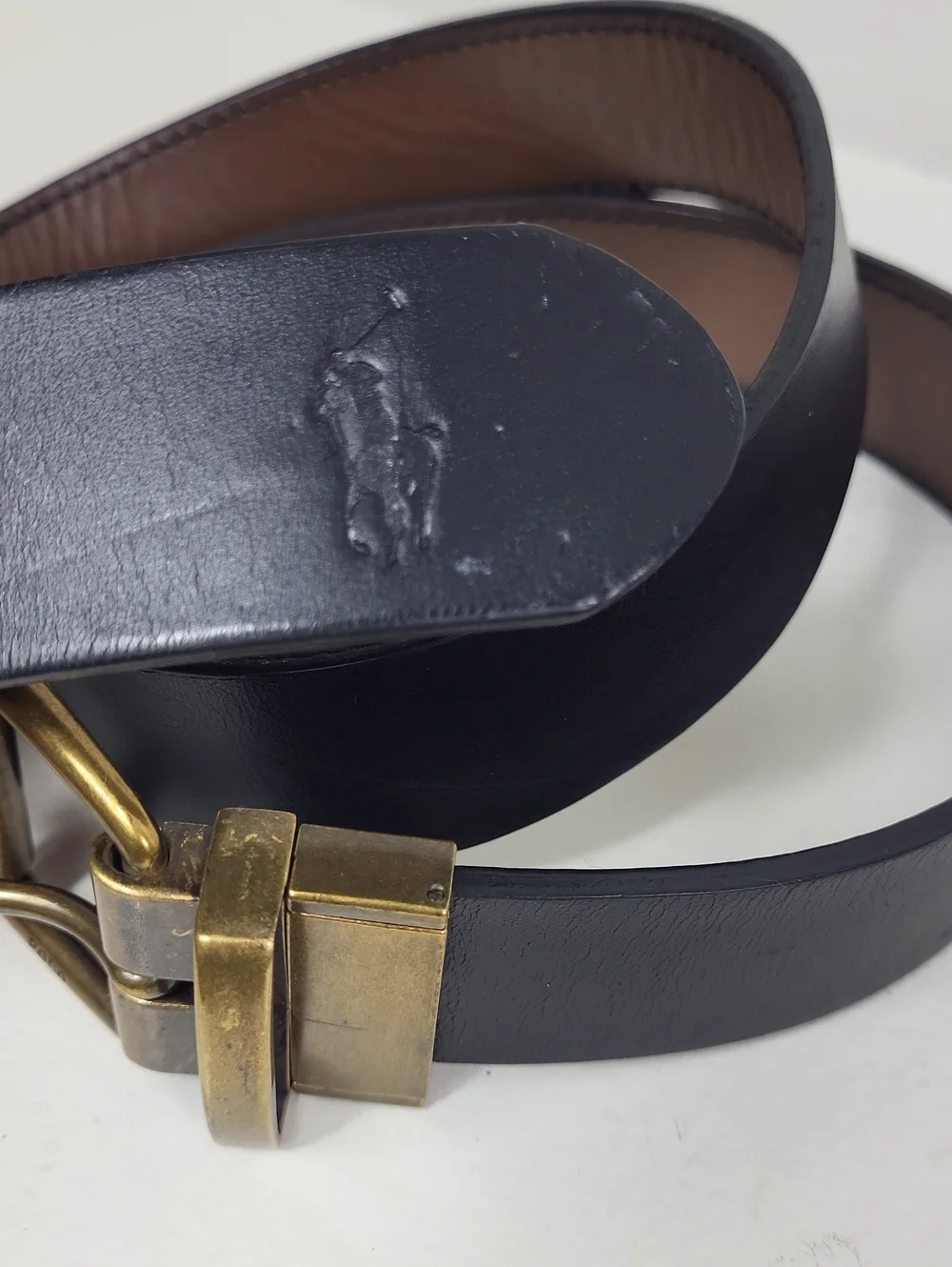 Polo by Ralph Lauren Reversible Black/Brown Leather Belt with Brass Buckle.
